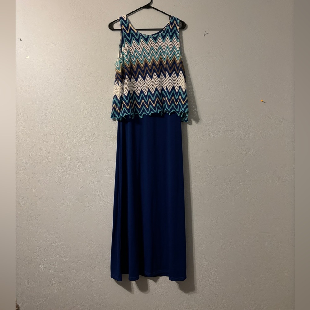 Xl blue white and brown crochet chevron top dress